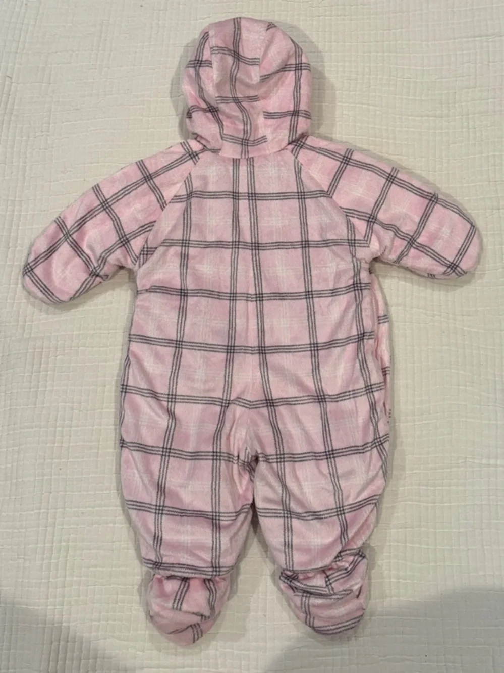 Bon Bebe Pink Plaid Hooded One-Piece Snow Suit Outerwear with Puppy and bow